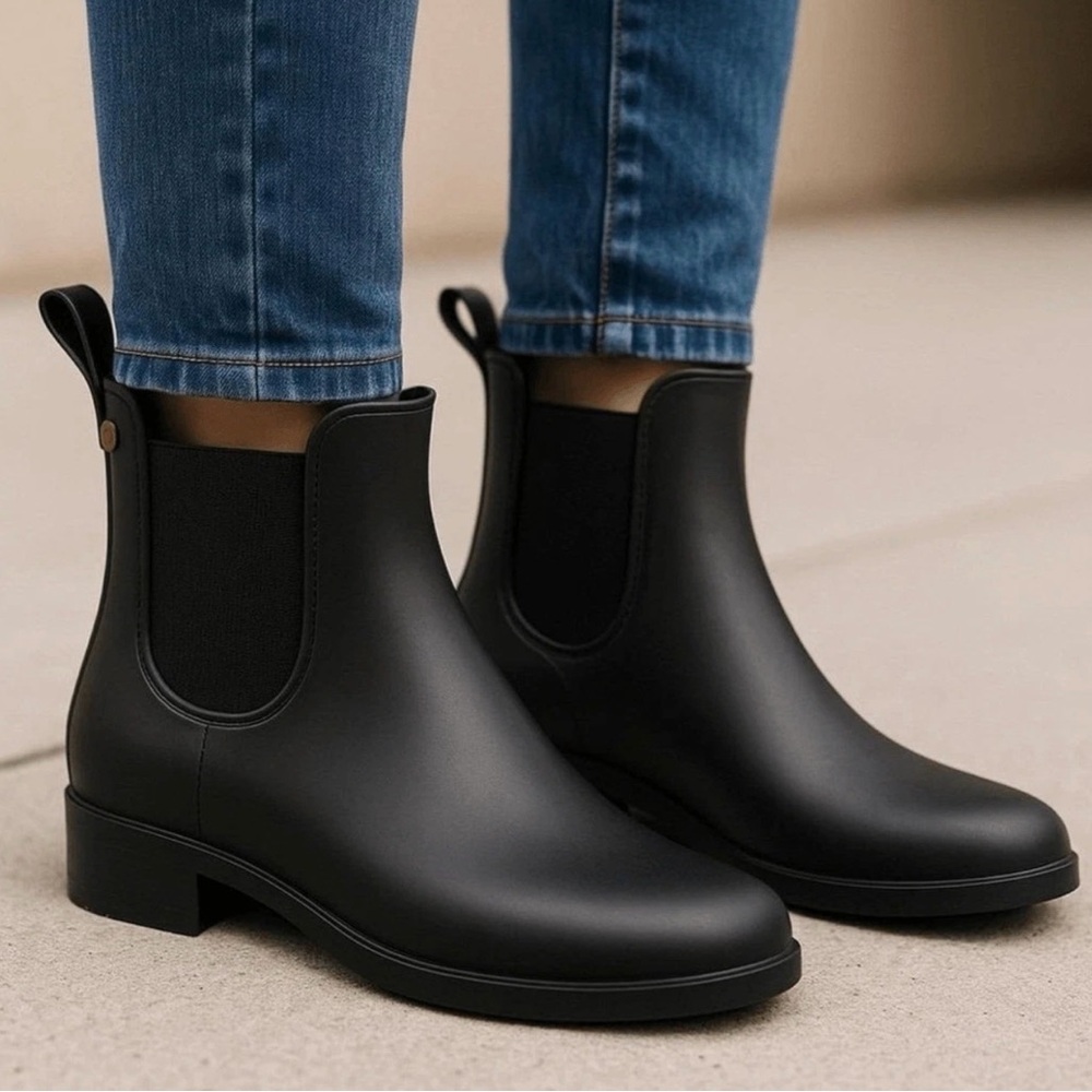 Sam Edelman Tinsley Matte Chelsea Rain Booties Ankle Size 9W Gored Sides Black - Picture 2 of 14